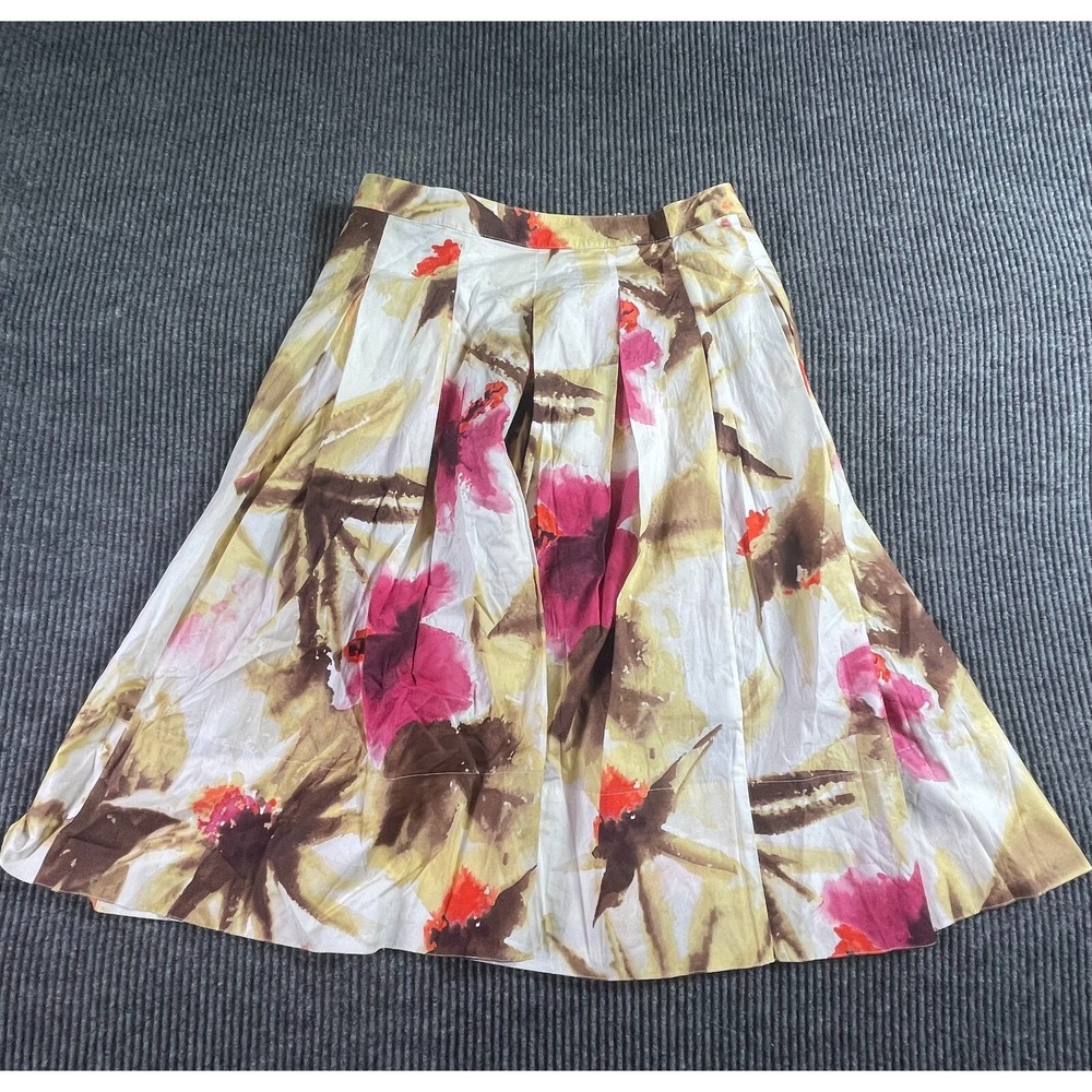 Talbots Skirt Womens 2 Floral Zip Flare Swing Pockets Pleated Lightweight Summer